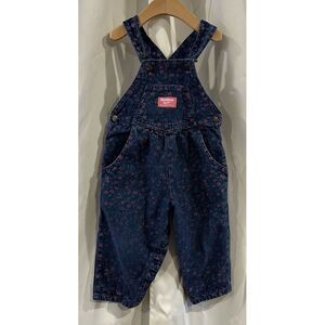 Oshkosh B'Gosh Floral Overalls Vintage Kids Blue Pink Flowers Cotton USA Sz 2T‎